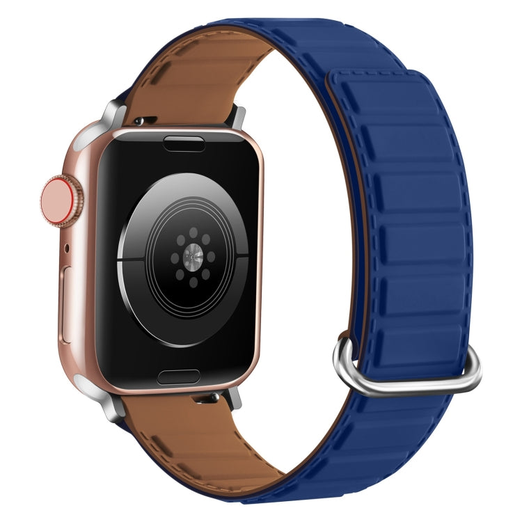 For Apple Watch SE 2023 40mm Reverse Buckle Magnetic Silicone Watch Band(Silver Buckle Blue) - free shipping - PMC TechLife - Order now!