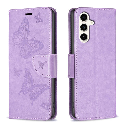 For Samsung Galaxy S23 FE 5G Embossing Two Butterflies Pattern Leather Phone Case(Purple) - Galaxy S23 FE 5G Cases by PMC Jewellery | Online Shopping South Africa | PMC Jewellery