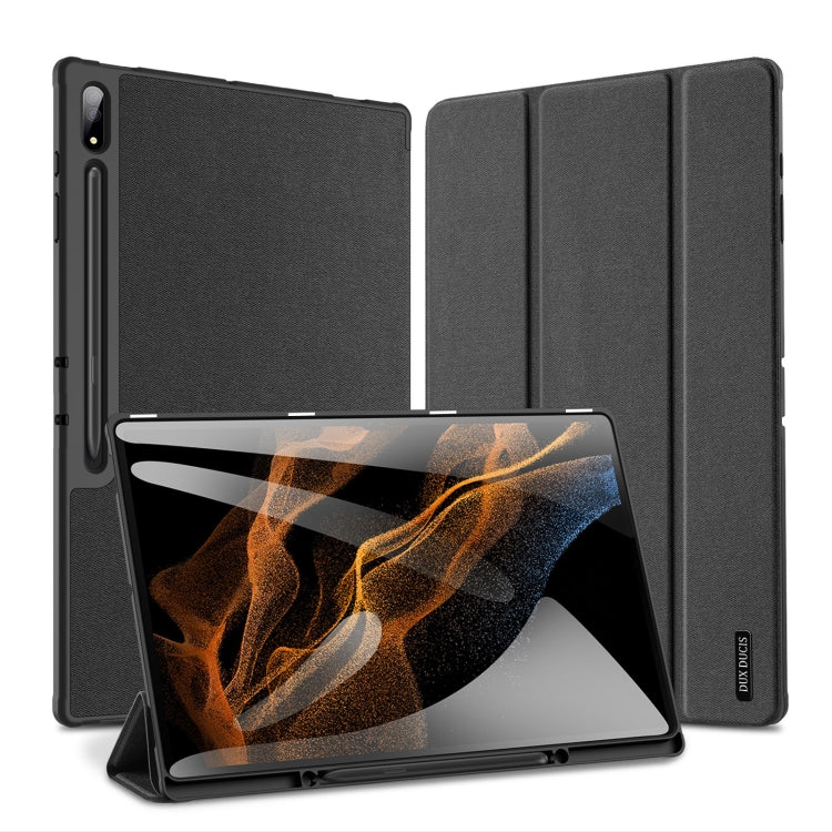 For Samsung Galaxy Tab S10 Ultra / S9 Ultra DUX DUCIS Domo Series Cloth Texture Magnetic Leather Tablet Case(Black) - Tab S10 Ultra Cases by DUX DUCIS | Online Shopping South Africa | PMC Jewellery | Buy Now Pay Later Mobicred
