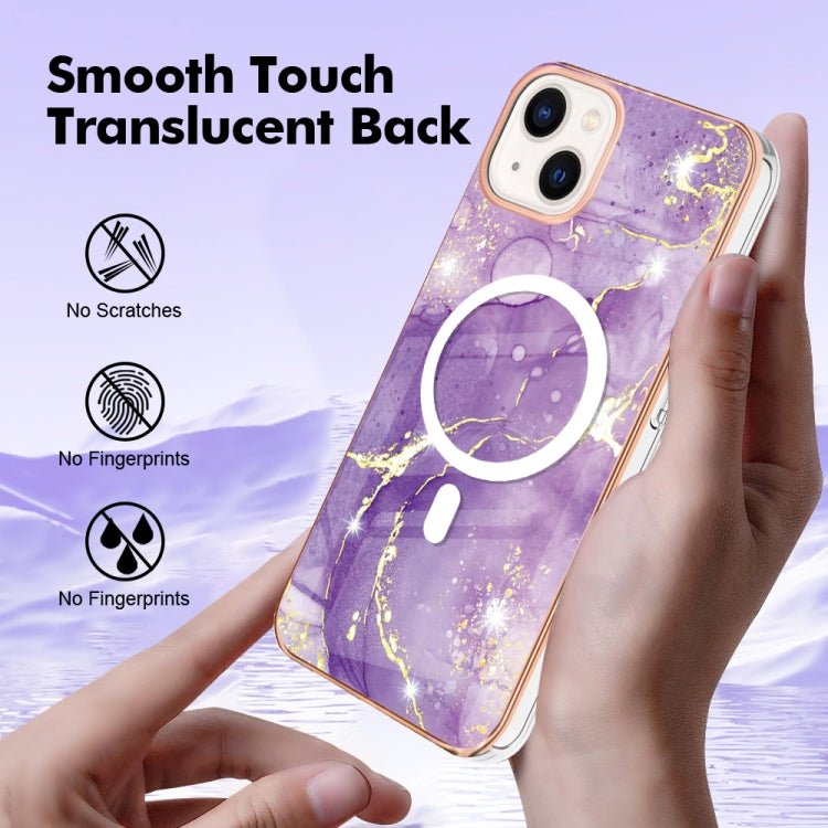 For iPhone 15 Plus Marble Pattern Dual-side IMD Magsafe TPU Phone Case(Purple 002) - iPhone 15 Plus Cases by PMC Jewellery | Online Shopping South Africa | PMC Jewellery