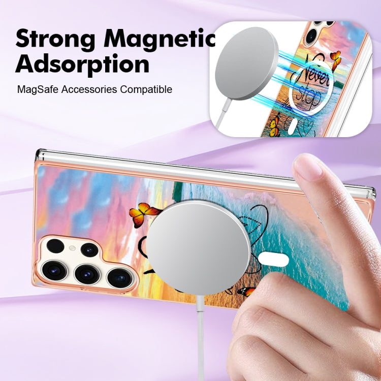 For Samsung Galaxy S23 Ultra 5G Marble Pattern Dual-side IMD Magsafe TPU Phone Case(Dream Butterfly) - Galaxy S23 Ultra 5G Cases by PMC TechLife | Online Shopping South Africa | PMC TechLife