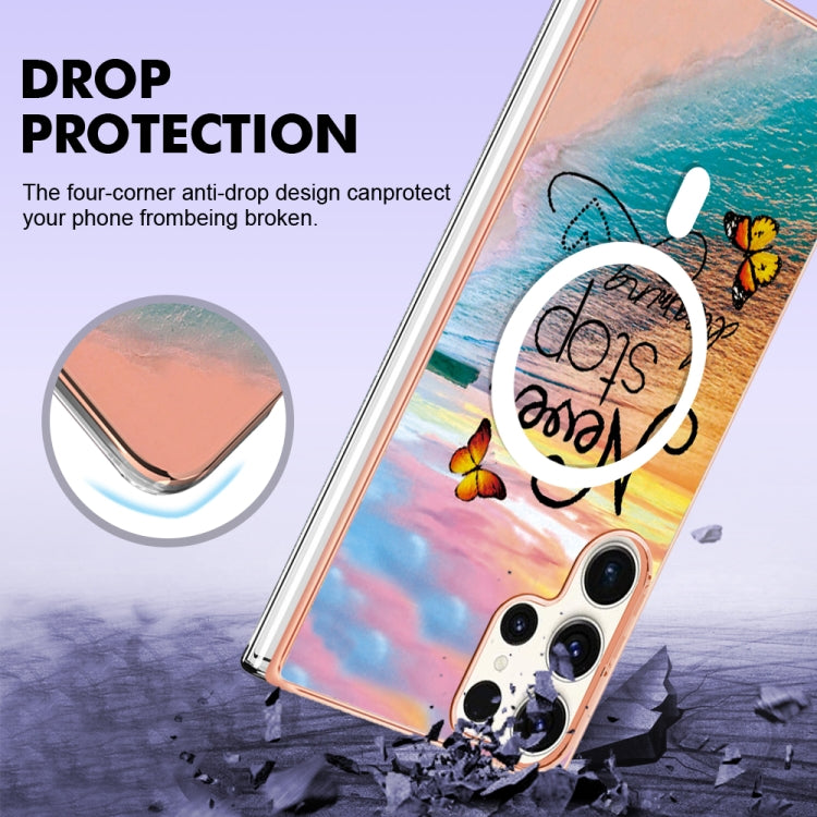 For Samsung Galaxy S23 Ultra 5G Marble Pattern Dual-side IMD Magsafe TPU Phone Case(Dream Butterfly) - Galaxy S23 Ultra 5G Cases by PMC Jewellery | Online Shopping South Africa | PMC Jewellery