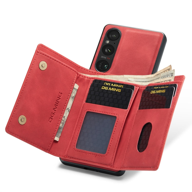 For Sony Xperia 1 V DG.MING M1 Series 3-Fold Multi Card Wallet + Magnetic Phone Case(Red) - Sony Cases by DG.MING | Online Shopping South Africa | PMC TechLife | Buy Now Pay Later Mobicred