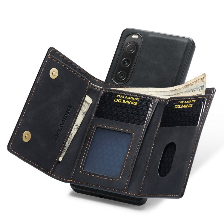 For Sony Xperia 10 V DG.MING M1 Series 3-Fold Multi Card Wallet + Magnetic Phone Case(Black) - Sony Cases by DG.MING | Online Shopping South Africa | PMC TechLife | Buy Now Pay Later Mobicred