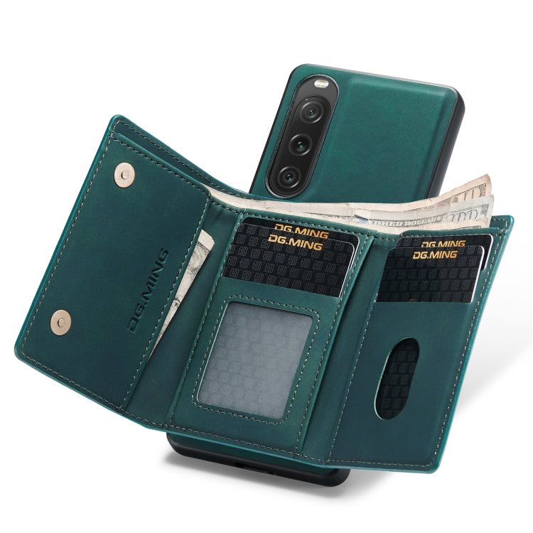 For Sony Xperia 10 V DG.MING M1 Series 3-Fold Multi Card Wallet + Magnetic Phone Case(Green) - Sony Cases by DG.MING | Online Shopping South Africa | PMC TechLife | Buy Now Pay Later Mobicred