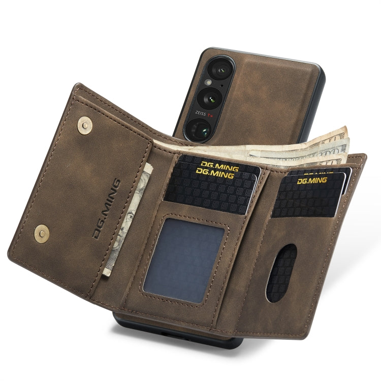 For Sony Xperia 1 VI DG.MING M1 Series 3-Fold Multi Card Wallet + Magnetic Phone Case(Coffee) - Sony Cases by DG.MING | Online Shopping South Africa | PMC TechLife | Buy Now Pay Later Mobicred