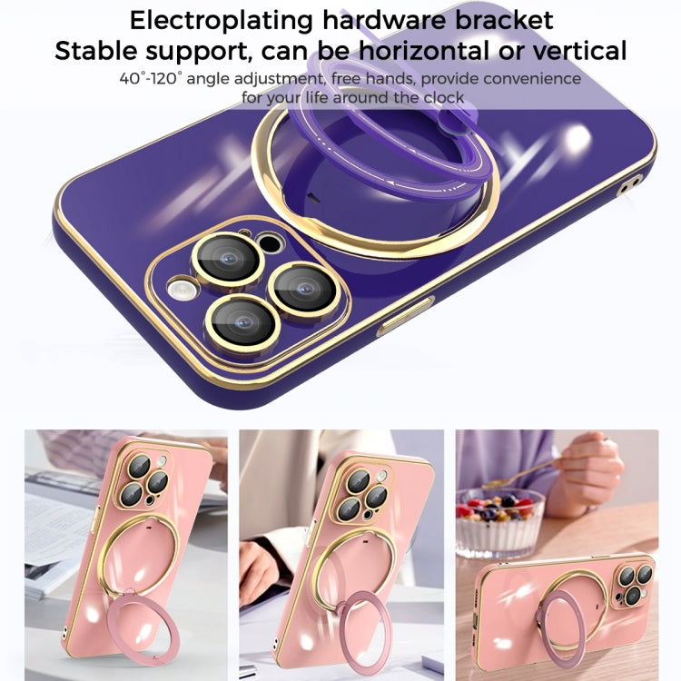For iPhone 14 Plus Multifunction Electroplating MagSafe Holder Phone Case(Pink) - iPhone 14 Plus Cases by PMC TechLife | Online Shopping South Africa | PMC TechLife