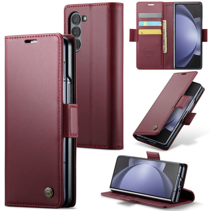 For Samsung Galaxy Z Fold5 CaseMe 023 Butterfly Buckle Litchi Texture RFID Anti-theft Leather Phone Case(Wine Red) - Galaxy Z Fold5 Cases by CaseMe | Online Shopping South Africa | PMC Jewellery