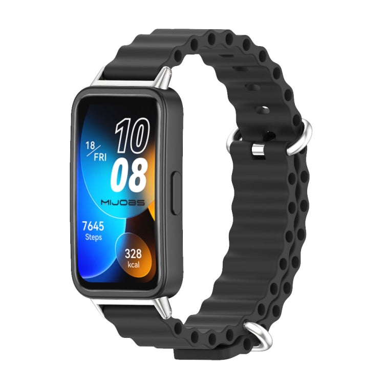 For Huawei Band 8 / 9 / 10 Mijobs Marine Silicone Breathable Watch Band(Black+Silver) - free shipping - PMc TechLife - Order now!