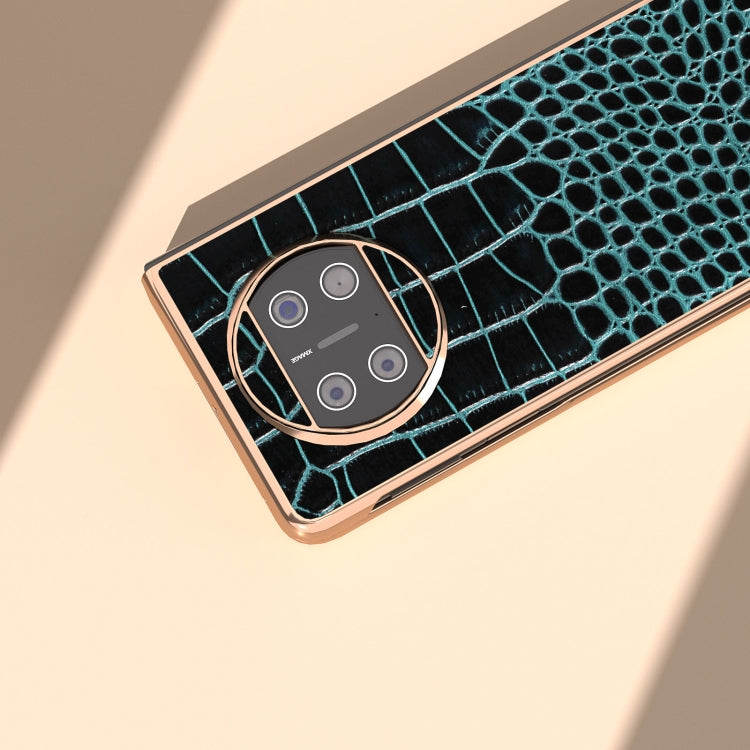 For Huawei Mate X3 Nano Plating Genuine Leather Crocodile Pattern Phone Case(Blue) - Huawei Cases by PMC TechLife | Online Shopping South Africa | PMC TechLife | Buy Now Pay Later Mobicred