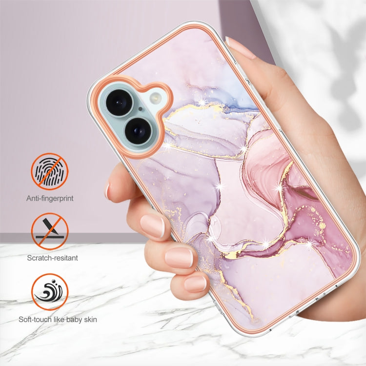 Electroplating Marble Pattern Dual-side IMD TPU Shockproof Phone Case For iPhone 16 Plus(Rose Gold 005) - iPhone 16 Plus Cases by PMC Jewellery | Online Shopping South Africa | PMC Jewellery | Buy Now Pay Later Mobicred