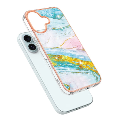 Electroplating Marble Pattern Dual-side IMD TPU Shockproof Phone Case For iPhone 16(Green 004) - iPhone 16 Cases by PMC Jewellery | Online Shopping South Africa | PMC Jewellery | Buy Now Pay Later Mobicred