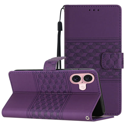 For iPhone 16 Diamond Embossed Skin Feel Leather Phone Case(Purple) - iPhone 16 Cases by PMC Jewellery | Online Shopping South Africa | PMC Jewellery | Buy Now Pay Later Mobicred