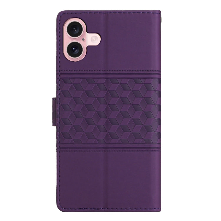 For iPhone 16 Diamond Embossed Skin Feel Leather Phone Case(Purple) - iPhone 16 Cases by PMC Jewellery | Online Shopping South Africa | PMC Jewellery | Buy Now Pay Later Mobicred