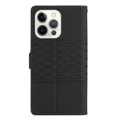 For iPhone 16 Pro Diamond Embossed Skin Feel Leather Phone Case(Black) - iPhone 16 Pro Cases by PMC Jewellery | Online Shopping South Africa | PMC Jewellery | Buy Now Pay Later Mobicred