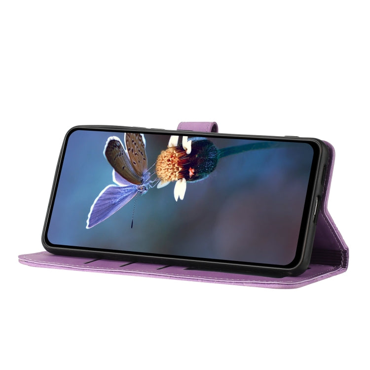 For iPhone 16 Flower Embossing Pattern Leather Phone Case(Purple) - iPhone 16 Cases by PMC TechLife | Online Shopping South Africa | PMC TechLife | Buy Now Pay Later Mobicred