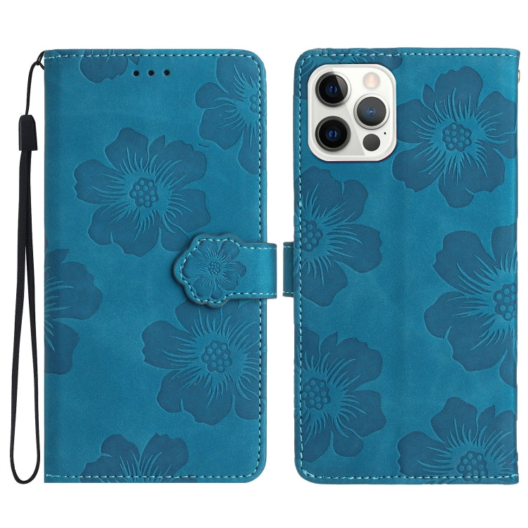 For iPhone 16 Pro Flower Embossing Pattern Leather Phone Case(Blue) - iPhone 16 Pro Cases by PMC Jewellery | Online Shopping South Africa | PMC Jewellery | Buy Now Pay Later Mobicred