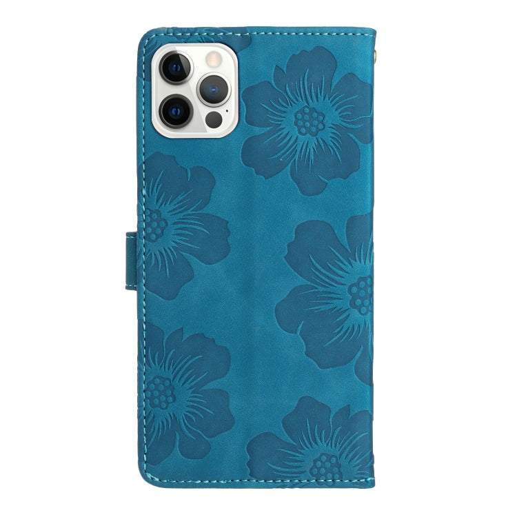 For iPhone 16 Pro Flower Embossing Pattern Leather Phone Case(Blue) - iPhone 16 Pro Cases by PMC Jewellery | Online Shopping South Africa | PMC Jewellery | Buy Now Pay Later Mobicred