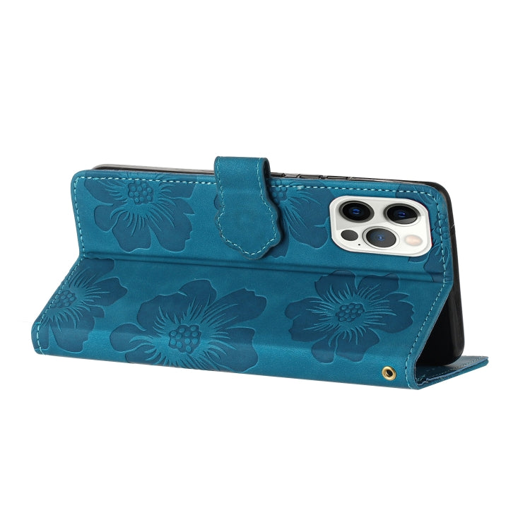For iPhone 16 Pro Max Flower Embossing Pattern Leather Phone Case(Blue) - iPhone 16 Pro Max Cases by PMC TechLife | Online Shopping South Africa | PMC TechLife | Buy Now Pay Later Mobicred