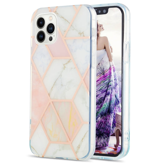 For iPhone 16 Pro Electroplating Splicing Marble Flower Pattern Dual-side IMD TPU Shockproof Phone Case(Pink White) - iPhone 16 Pro Cases by PMC Jewellery | Online Shopping South Africa | PMC Jewellery | Buy Now Pay Later Mobicred