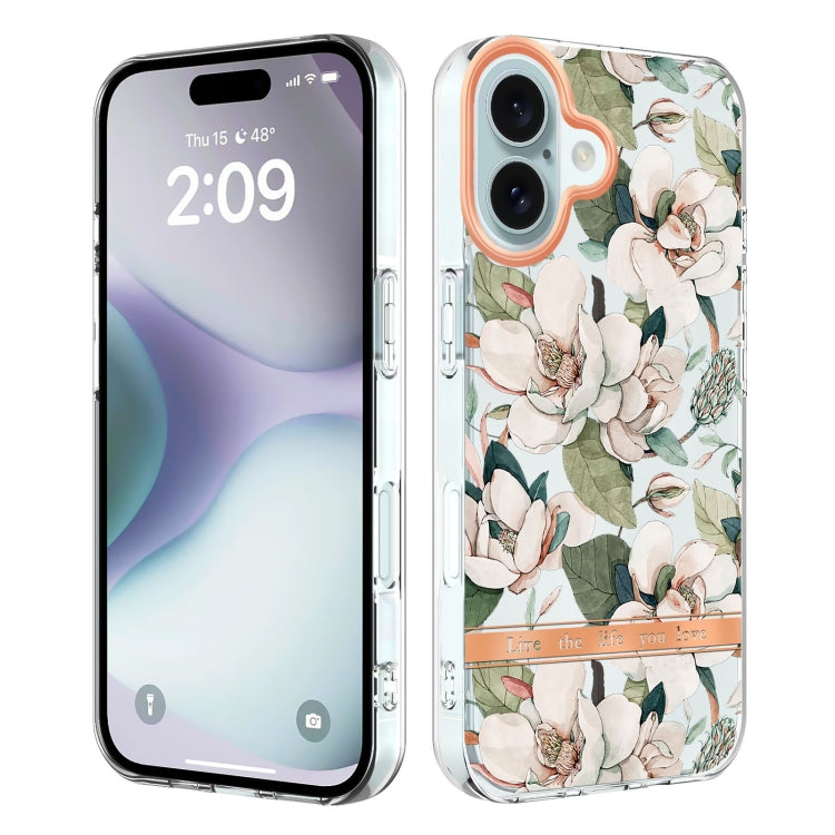 For iPhone 16 Flowers and Plants Series IMD TPU Phone Case(Green Gardenia) - iPhone 16 Cases by PMC Jewellery | Online Shopping South Africa | PMC Jewellery | Buy Now Pay Later Mobicred