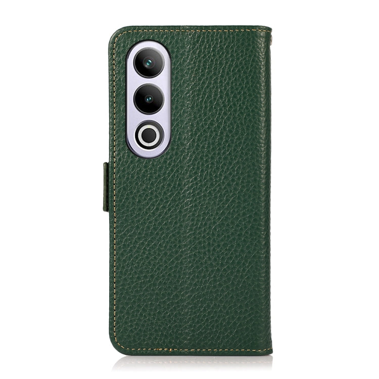 For OnePlus CE4 5G Global KHAZNEH Side-Magnetic Litchi Genuine Leather RFID Phone Case(Green) - OnePlus Cases by PMC TechLife | Online Shopping South Africa | PMC TechLife | Buy Now Pay Later Mobicred