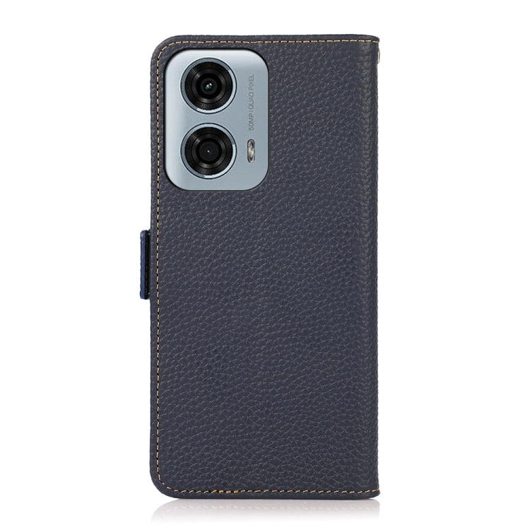 For Motorola Moto G34 KHAZNEH Side-Magnetic Litchi Genuine Leather RFID Phone Case(Blue) - Motorola Cases by PMC TechLife | Online Shopping South Africa | PMC TechLife | Buy Now Pay Later Mobicred