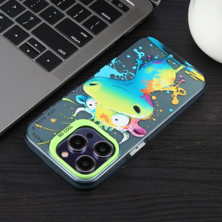 For iPhone 16 Animal Pattern Oil Painting Series PC + TPU Phone Case(Green Dog) - iPhone 16 Cases by PMC TechLife | Online Shopping South Africa | PMC TechLife | Buy Now Pay Later Mobicred