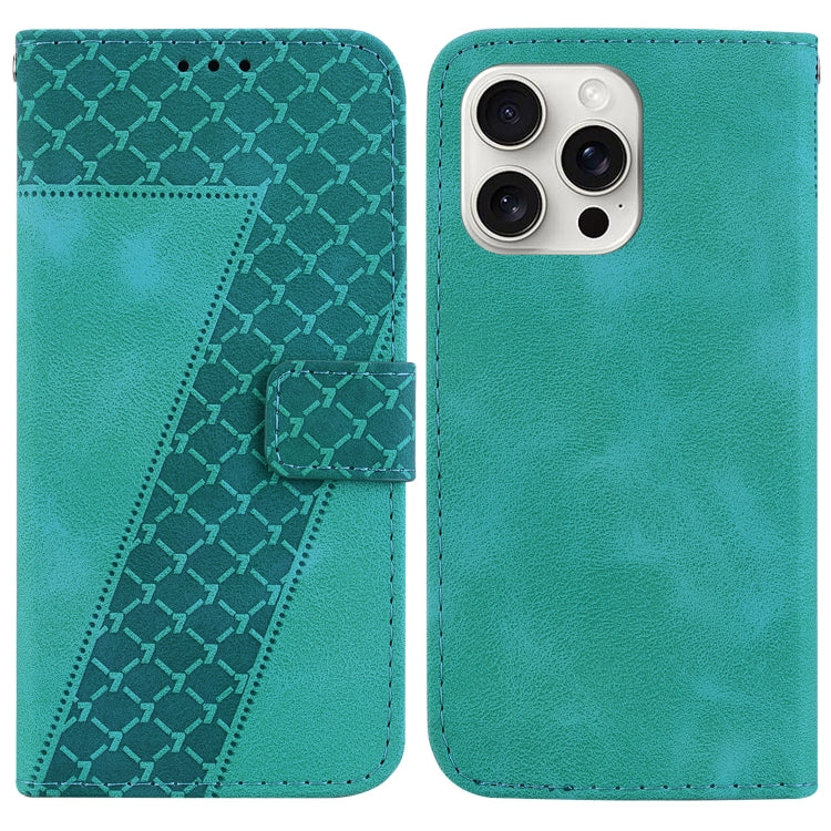 For iPhone 16 Pro Max Seven-shaped Embossed Leather Phone Case(Green) - iPhone 16 Pro Max Cases by PMC Jewellery | Online Shopping South Africa | PMC Jewellery | Buy Now Pay Later Mobicred