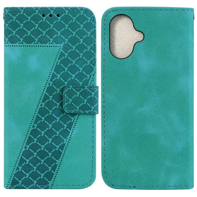 For iPhone 16 Seven-shaped Embossed Leather Phone Case(Green) - iPhone 16 Cases by PMC Jewellery | Online Shopping South Africa | PMC Jewellery | Buy Now Pay Later Mobicred