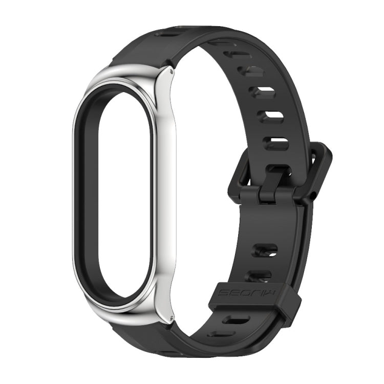 For Xiaomi Mi Band 8 Mijobs CS Case Flat Hole Silicone Watch Band(Black Silver) - free shipping - PMc TechLife - Order now!
