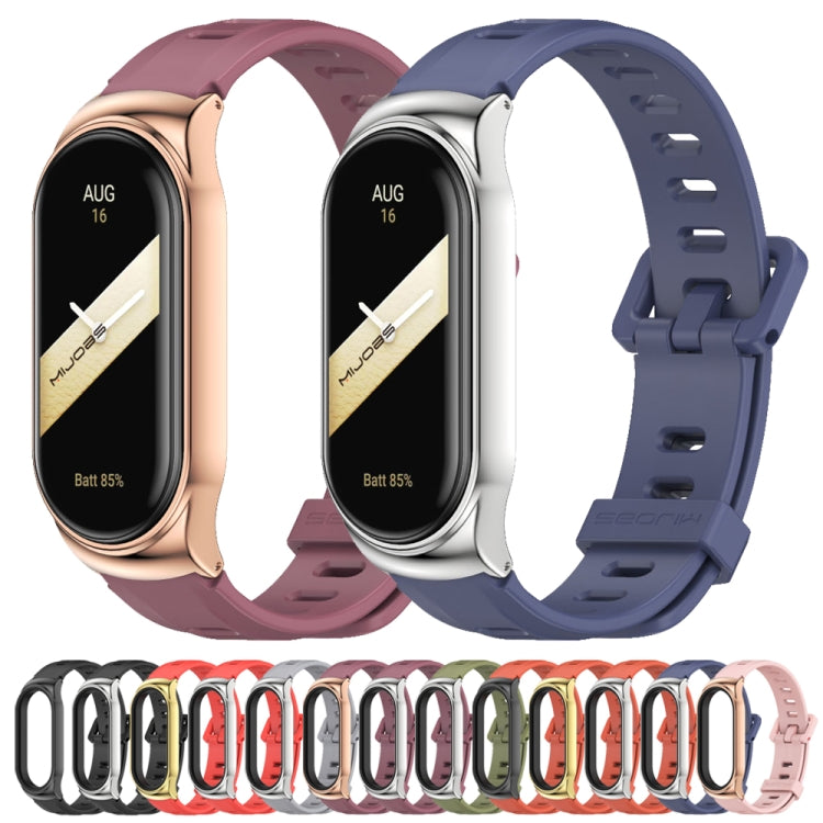 For Xiaomi Mi Band 8 Mijobs CS Case Flat Hole Silicone Watch Band(Black Silver) - free shipping - PMc TechLife - Order now!