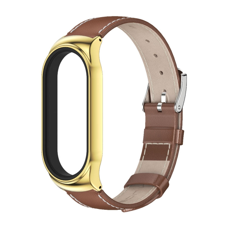 For Xiaomi Mi Band 8 Mijobs CS Case Genuine Leather Top Layer Cowhide Watch Band(Brown Gold) - free shipping - PMc TechLife - Order now!