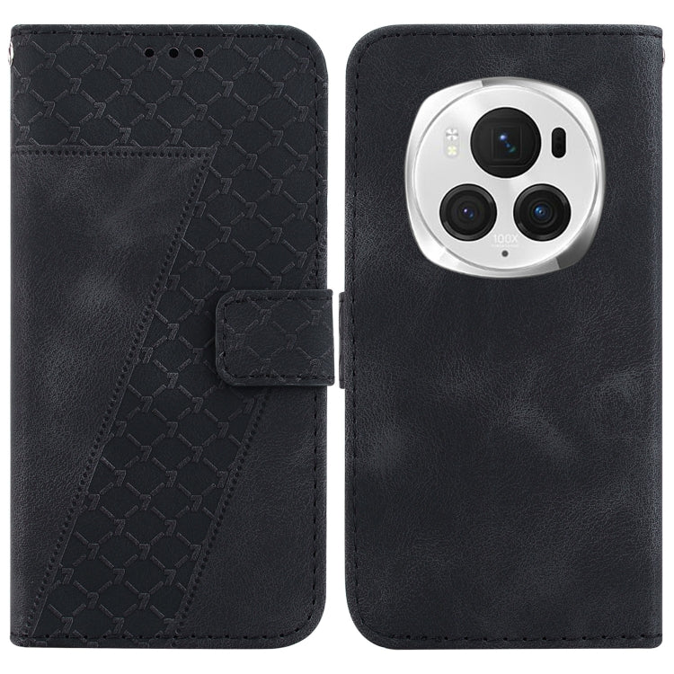 For Honor Magic6 Pro Seven-shaped Embossed Leather Phone Case(Black) - Honor Cases by PMC Jewellery | Online Shopping South Africa | PMC Jewellery | Buy Now Pay Later Mobicred