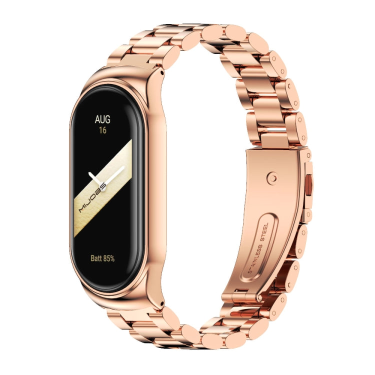 For Xiaomi Mi Band 8 Mijobs CS Case Three Bead Metal Stainless Steel Watch Band(Rose Gold) - free shipping - PMc TechLife - Order now!