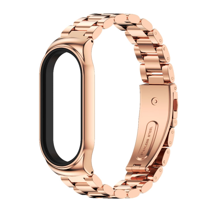 For Xiaomi Mi Band 8 Mijobs CS Case Three Bead Metal Stainless Steel Watch Band(Rose Gold) - free shipping - PMc TechLife - Order now!