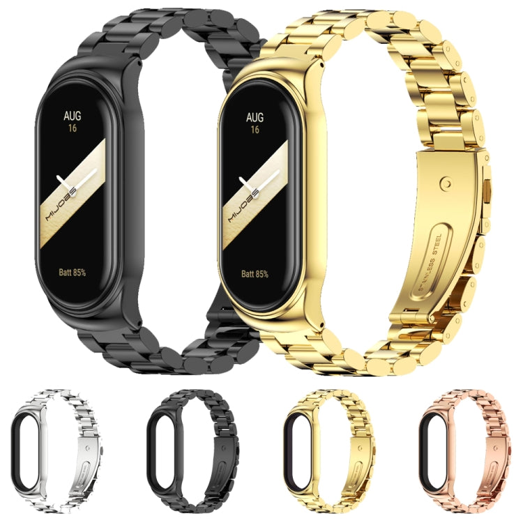 For Xiaomi Mi Band 8 Mijobs CS Case Three Bead Metal Stainless Steel Watch Band(Rose Gold) - free shipping - PMc TechLife - Order now!