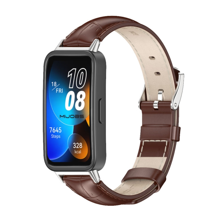 For Huawei Band 8 / 9 / 10 Mijobs Cowhide Leather Watch Band(Bamboo Coffee Silver) - free shipping - PMC TechLife - Order now!