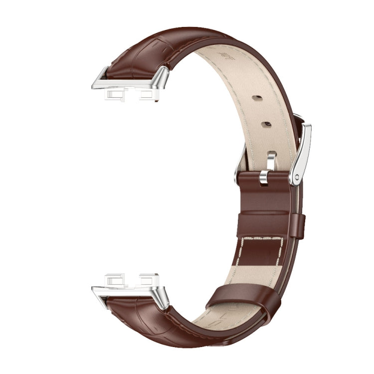For Huawei Band 8 / 9 / 10 Mijobs Cowhide Leather Watch Band(Bamboo Coffee Silver) - free shipping - PMC TechLife - Order now!