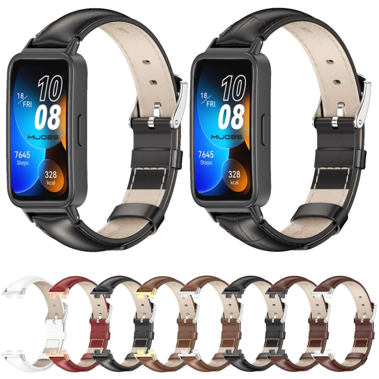 For Huawei Band 8 / 9 / 10 Mijobs Cowhide Leather Watch Band(Bamboo Coffee Silver) - free shipping - PMC TechLife - Order now!
