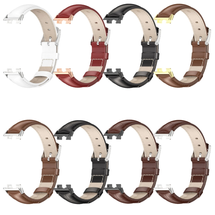 For Huawei Band 8 / 9 / 10 Mijobs Cowhide Leather Watch Band(Bamboo Coffee Silver) - free shipping - PMC TechLife - Order now!