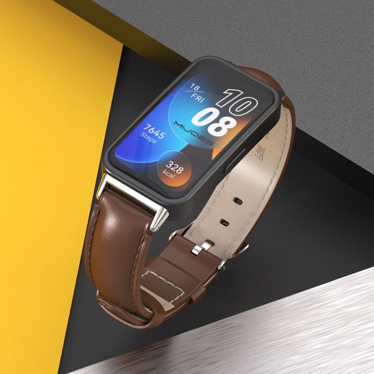 For Huawei Band 8 / 9 / 10 Mijobs Cowhide Leather Watch Band(Bamboo Coffee Silver) - free shipping - PMC TechLife - Order now!