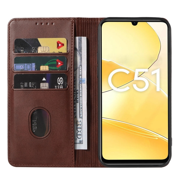 For Realme C51 Magnetic Closure Leather Phone Case(Brown) - Realme Cases by PMC Jewellery | Online Shopping South Africa | PMC Jewellery