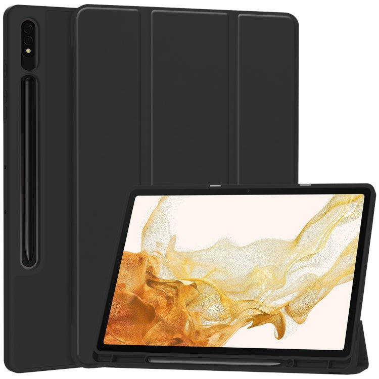 For Samsung Galaxy Tab S9+ 3-Fold Pure Color TPU Smart Leather Tablet Case with Pen Slot(Black) - free shipping - PMC Jewellery - Order now!