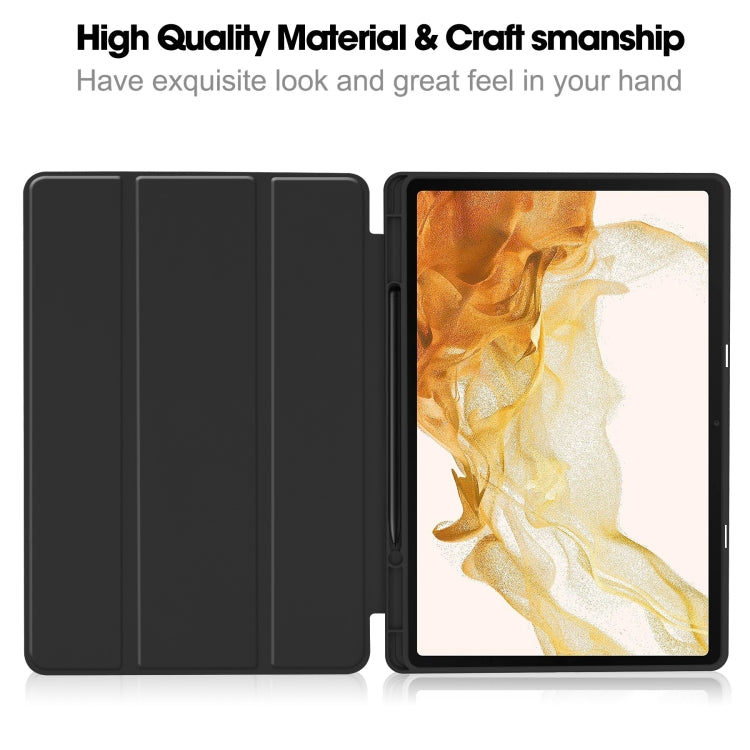 For Samsung Galaxy Tab S9+ 3-Fold Pure Color TPU Smart Leather Tablet Case with Pen Slot(Black) - Galaxy Tab S9+ Cases by PMC Jewellery | Online Shopping South Africa | PMC Jewellery | Buy Now Pay Later Mobicred