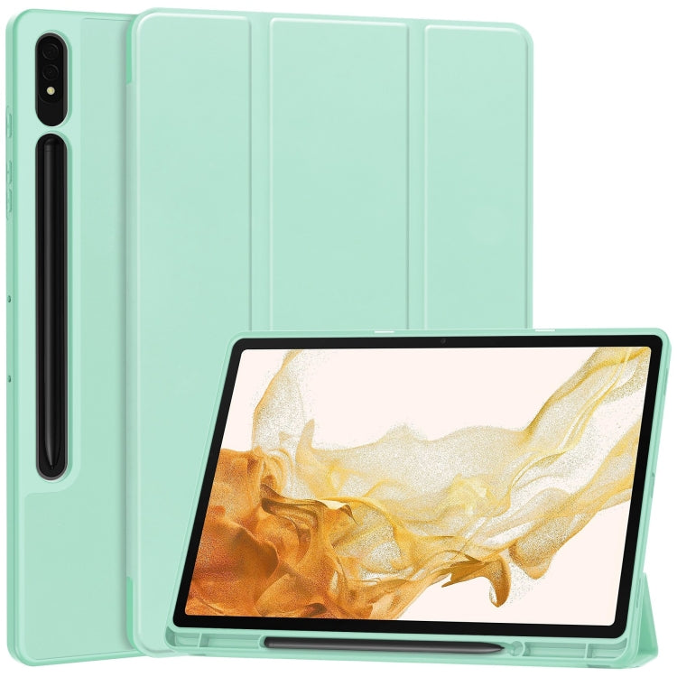 For Samsung Galaxy Tab S9+ 3-Fold Pure Color TPU Smart Leather Tablet Case with Pen Slot(Mint Green) - Galaxy Tab S9+ Cases by PMC Jewellery | Online Shopping South Africa | PMC Jewellery | Buy Now Pay Later Mobicred