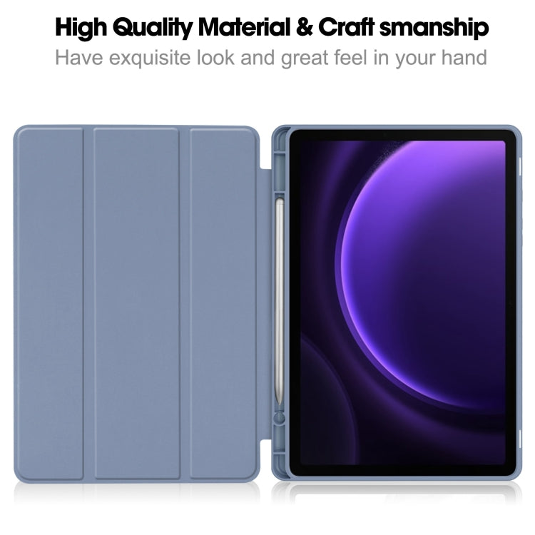 For Samsung Galaxy Tab S9 FE 3-Fold Pure Color TPU Smart Leather Tablet Case with Pen Slot(Lavender) - Galaxy Tab S9 FE by PMC TechLife | Online Shopping South Africa | PMC TechLife