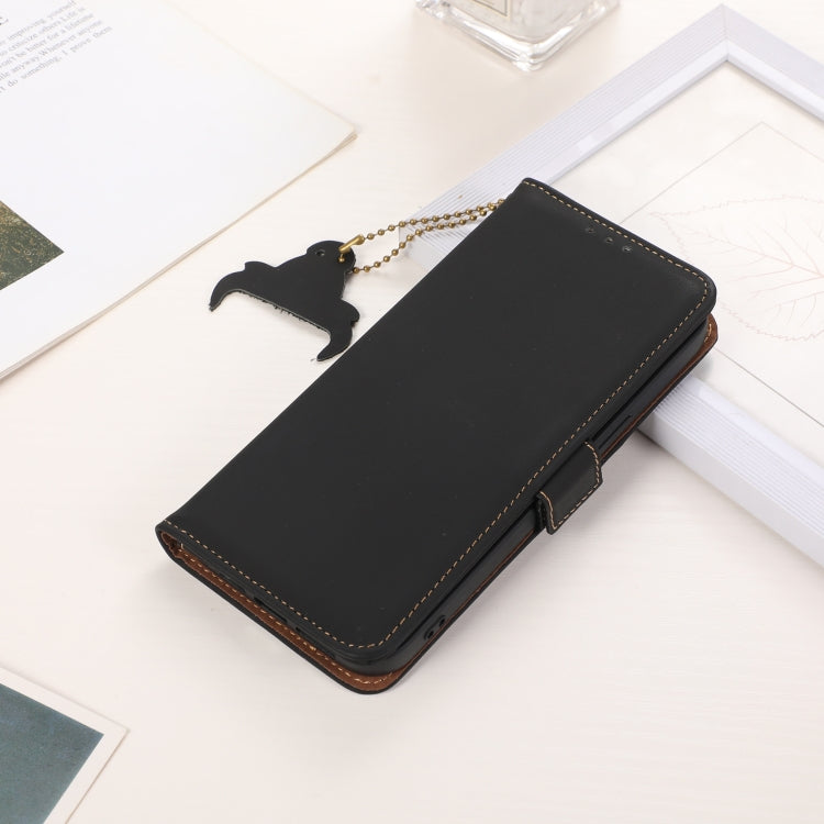 For Motorola Moto G24 / G04 Genuine Leather Magnetic RFID Leather Phone Case(Black) - Motorola Cases by PMC TechLife | Online Shopping South Africa | PMC TechLife | Buy Now Pay Later Mobicred