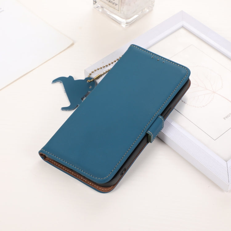 For Motorola Moto G24 / G04 Genuine Leather Magnetic RFID Leather Phone Case(Blue) - Motorola Cases by PMC TechLife | Online Shopping South Africa | PMC TechLife | Buy Now Pay Later Mobicred