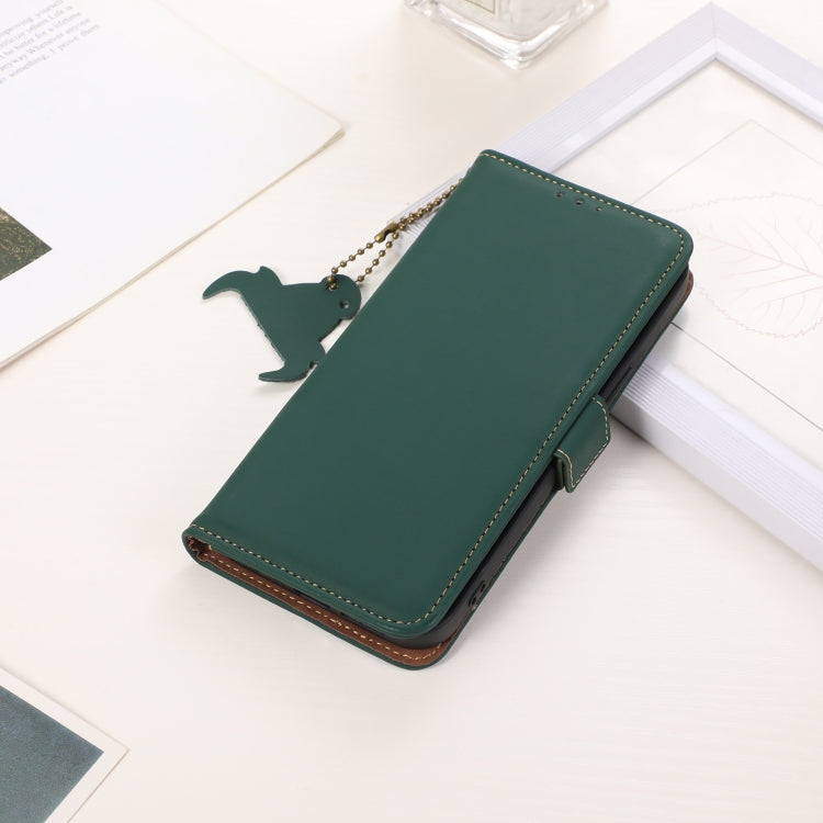 For Motorola Moto G24 / G04 Genuine Leather Magnetic RFID Leather Phone Case(Green) - Motorola Cases by PMC TechLife | Online Shopping South Africa | PMC TechLife | Buy Now Pay Later Mobicred